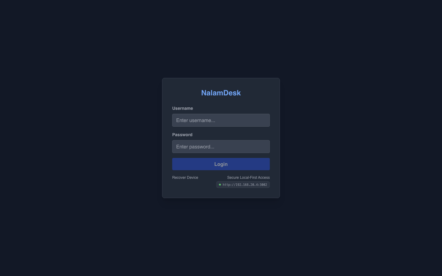 NalamDesk login screen